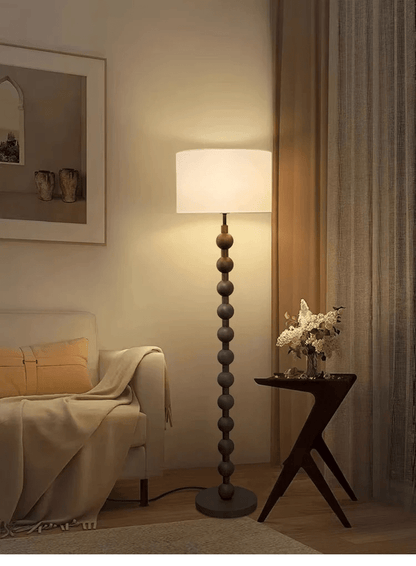 Vloerlamp Hout Bollen Japandi Linnen Kap 170cm Woonkamer