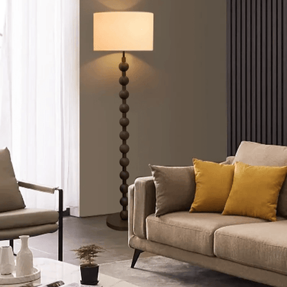 Vloerlamp Hout Bollen Japandi Linnen Kap 170cm Woonkamer