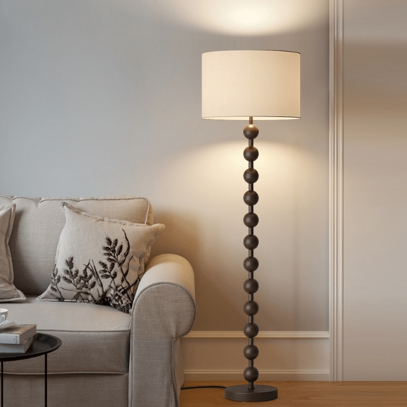 Vloerlamp Hout Bollen Japandi Linnen Kap 170cm Woonkamer