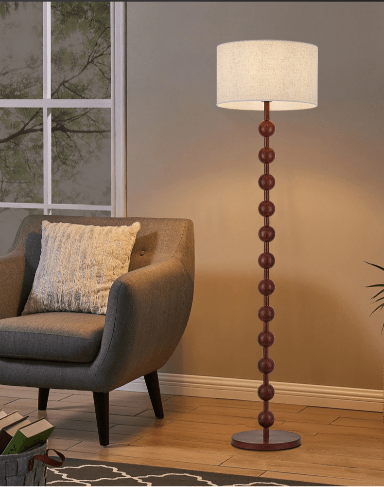 Vloerlamp Hout Bollen Japandi Linnen Kap 170cm Woonkamer