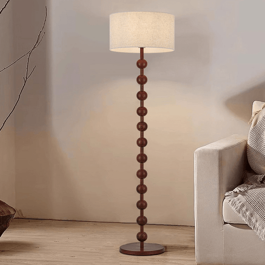 Vloerlamp Hout Bollen Japandi Linnen Kap 170cm Woonkamer