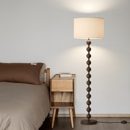 Vloerlamp Hout Bollen Japandi Linnen Kap 170cm Woonkamer