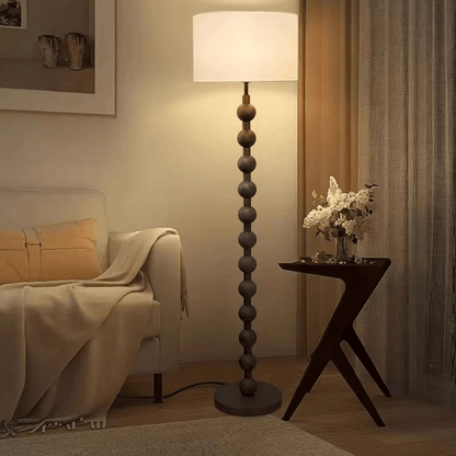 Vloerlamp Hout Bollen Japandi Linnen Kap 170cm Woonkamer