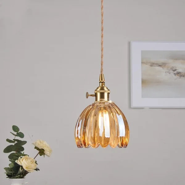 Hanglamp Glas Bloem Japans Retro Metaal 12cm E27 Pendellamp Woonkamer Slaapkamer Sfeervol