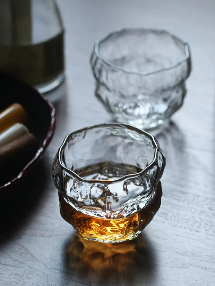 Japans Whiskeyglas met Traditioneel Mochi-Ontwerp 240ml Hittebestendig Glas Handgemaakt Dessert Cadeau Luxe Whiskyglazen Set Houten Verpakking