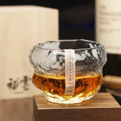 Japans Whiskeyglas met Traditioneel Mochi-Ontwerp 240ml Hittebestendig Glas Handgemaakt Dessert Cadeau Luxe Whiskyglazen Set Houten Verpakking