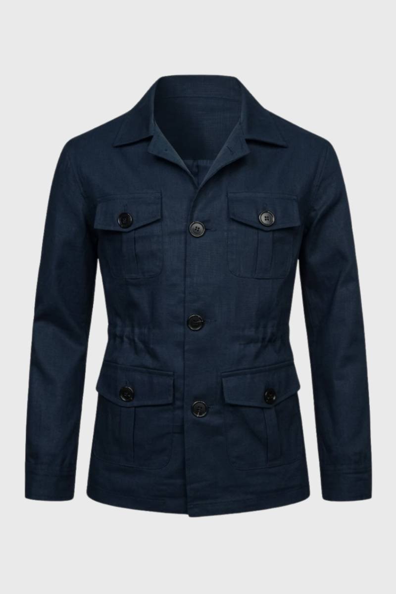 Jas Heren - Safari Stijl met Meerdere Zakken | Knoopsluiting - Navy