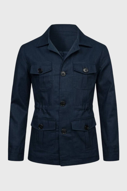 Jas Heren - Safari Stijl met Meerdere Zakken | Knoopsluiting - Navy