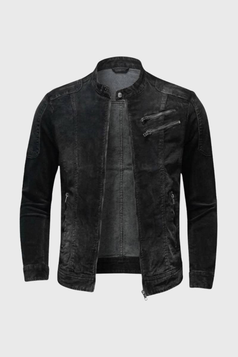 Heren Jas Vintage Staande Kraag Met Rits - StudioMarella
