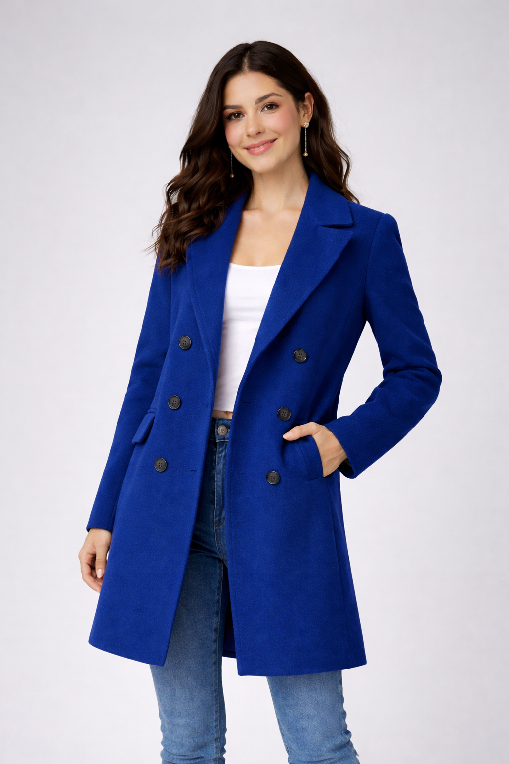 Wolblend Jas voor Vrouw Notched Revers Elegant Design