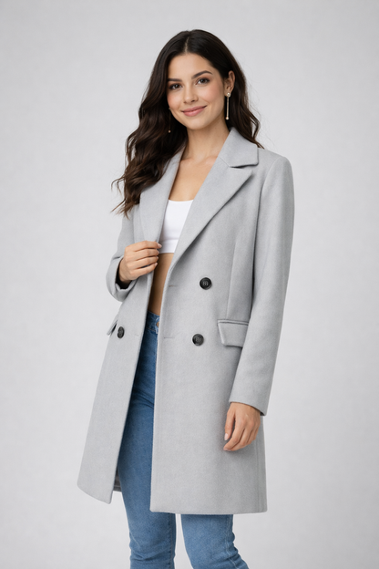 Wolblend Jas voor Vrouw Notched Revers Elegant Design