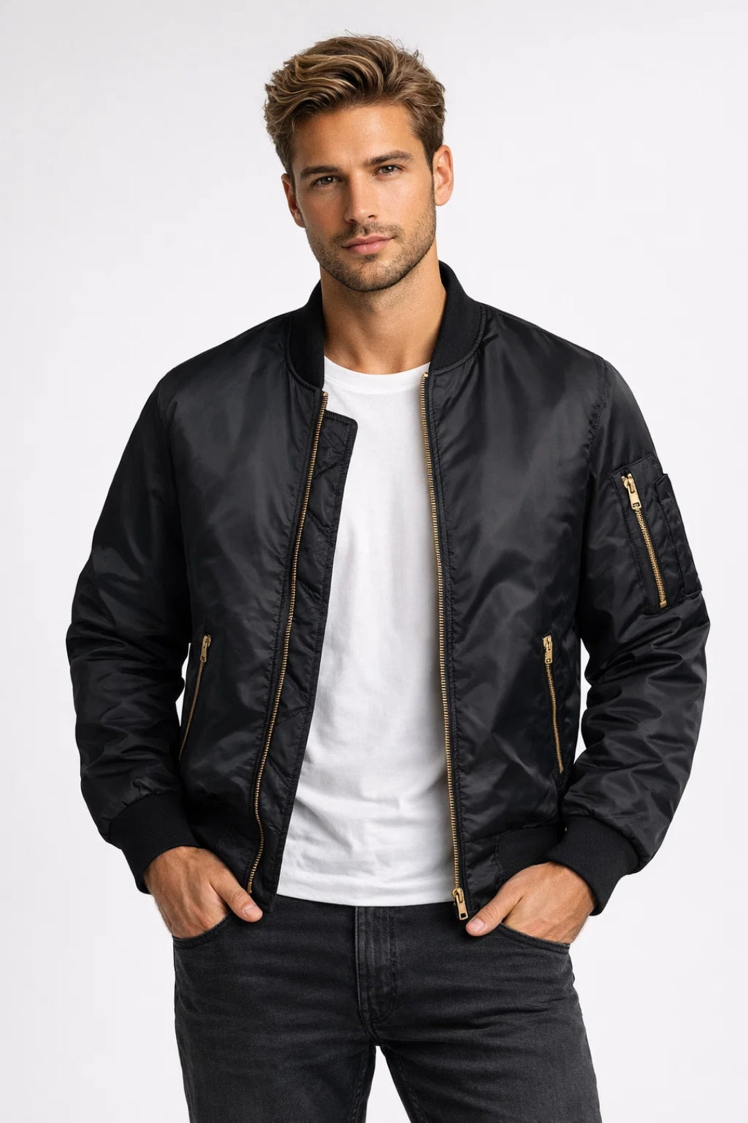 Heren Bomberjack Oversized met Gouden Rits en Zakken Stoer - StudioMarella