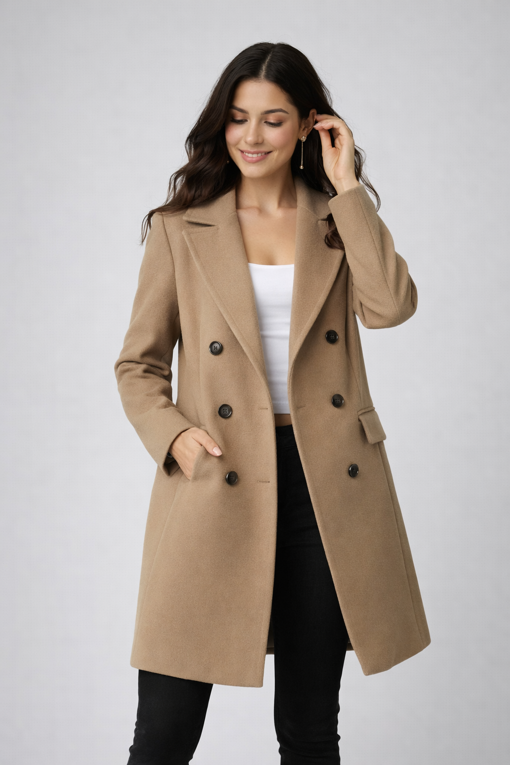 Wolblend Jas voor Vrouw Notched Revers Elegant Design