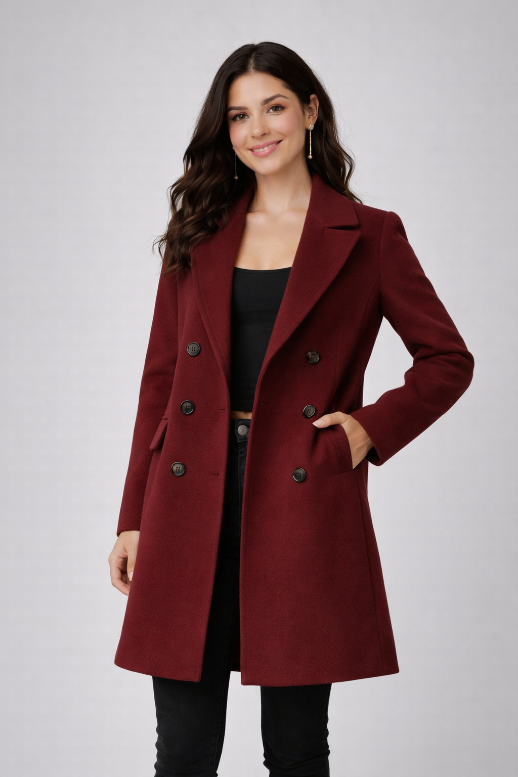 Wolblend Jas voor Vrouw Notched Revers Elegant Design