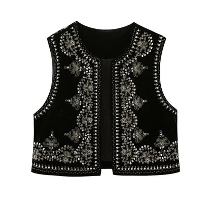 Vest voor Vrouwen Fluwelen Geborduurd Elegant