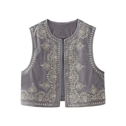 Vest voor Vrouwen Fluwelen Geborduurd Elegant