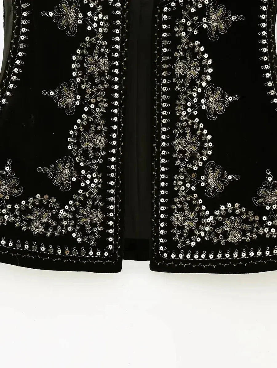 Vest voor Vrouwen Fluwelen Geborduurd Elegant