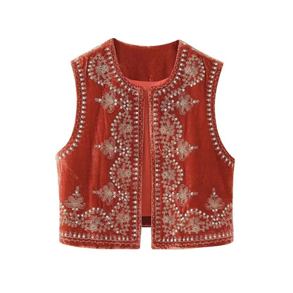Vest voor Vrouwen Fluwelen Geborduurd Elegant