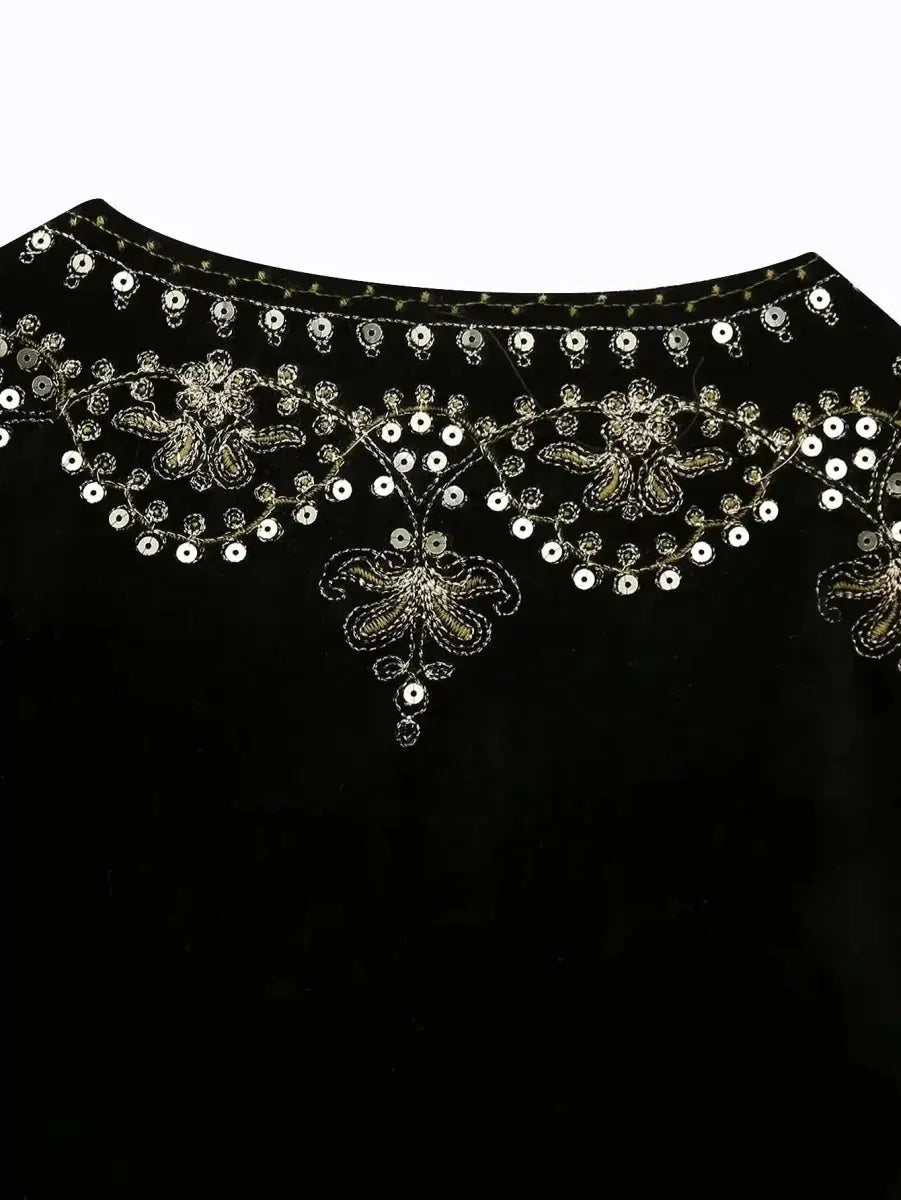 Vest voor Vrouwen Fluwelen Geborduurd Elegant