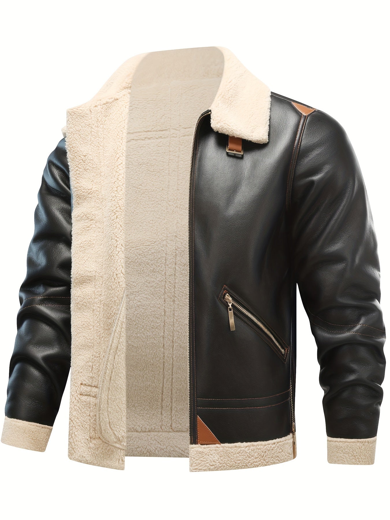 Leren Jack PU met Shearling Voering en Reverskraag Casual - StudioMarella