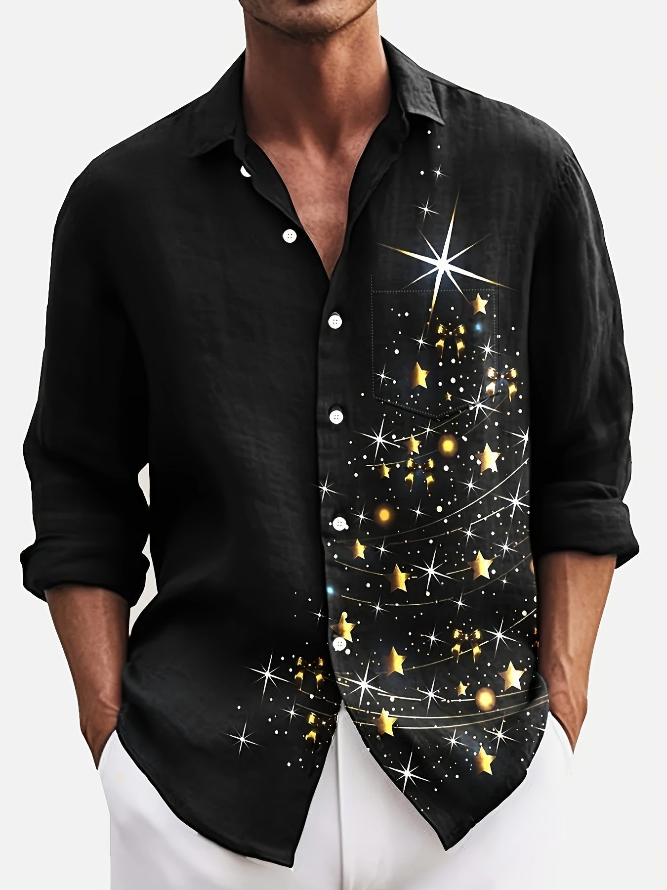 Kerst Shirt voor Mannen met 3D Druk en Knoopsluiting - StudioMarella