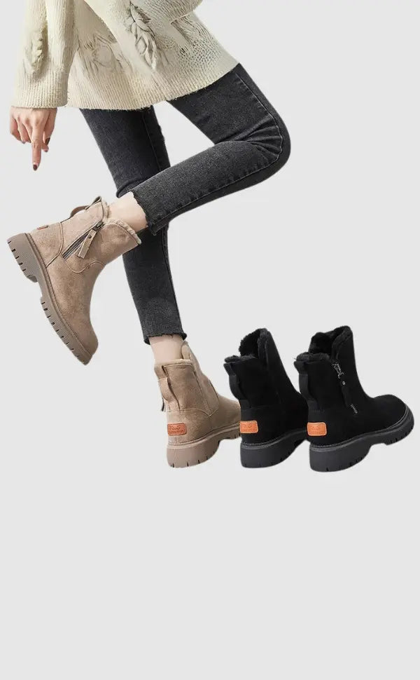 Vrouwenschoenen Zwart Pluche Laarzen Warm en Zacht