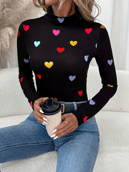 Dames T-shirt Lange Mouw Valentijnsdag Hartjes Print - StudioMarella