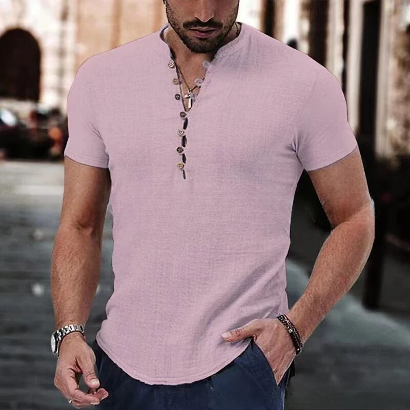 Heren Linnen Shirt Klassiek V-Hals Zomerkleding - StudioMarella