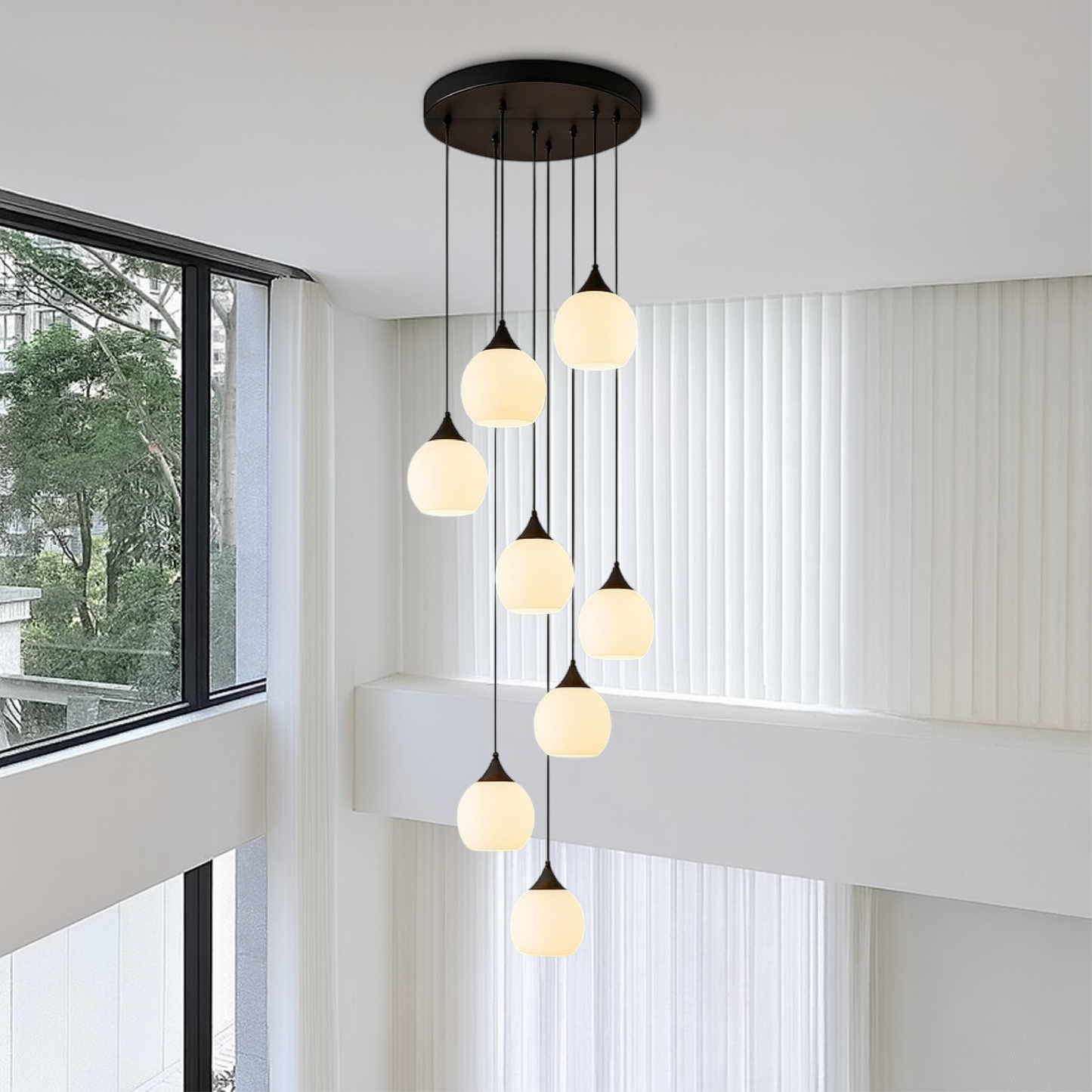 Gades Villa Trappenkroonluchter LED Glas Zwart Trap Hal Hanglamp Moderne Luxe Verlichting Hoog Plafond Entree