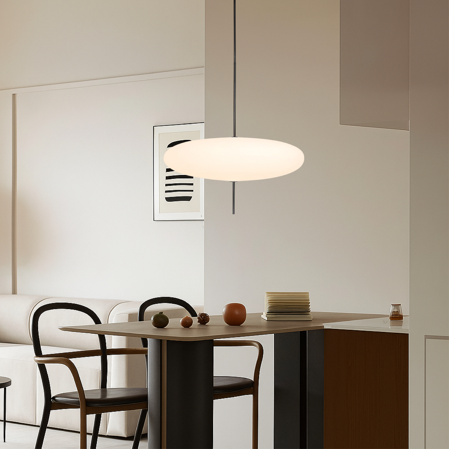 Deense Bauhaus hanglamp metaal acryl zwart eetkamer keuken 50cm minimalistische verlichting Scandinavisch design rond