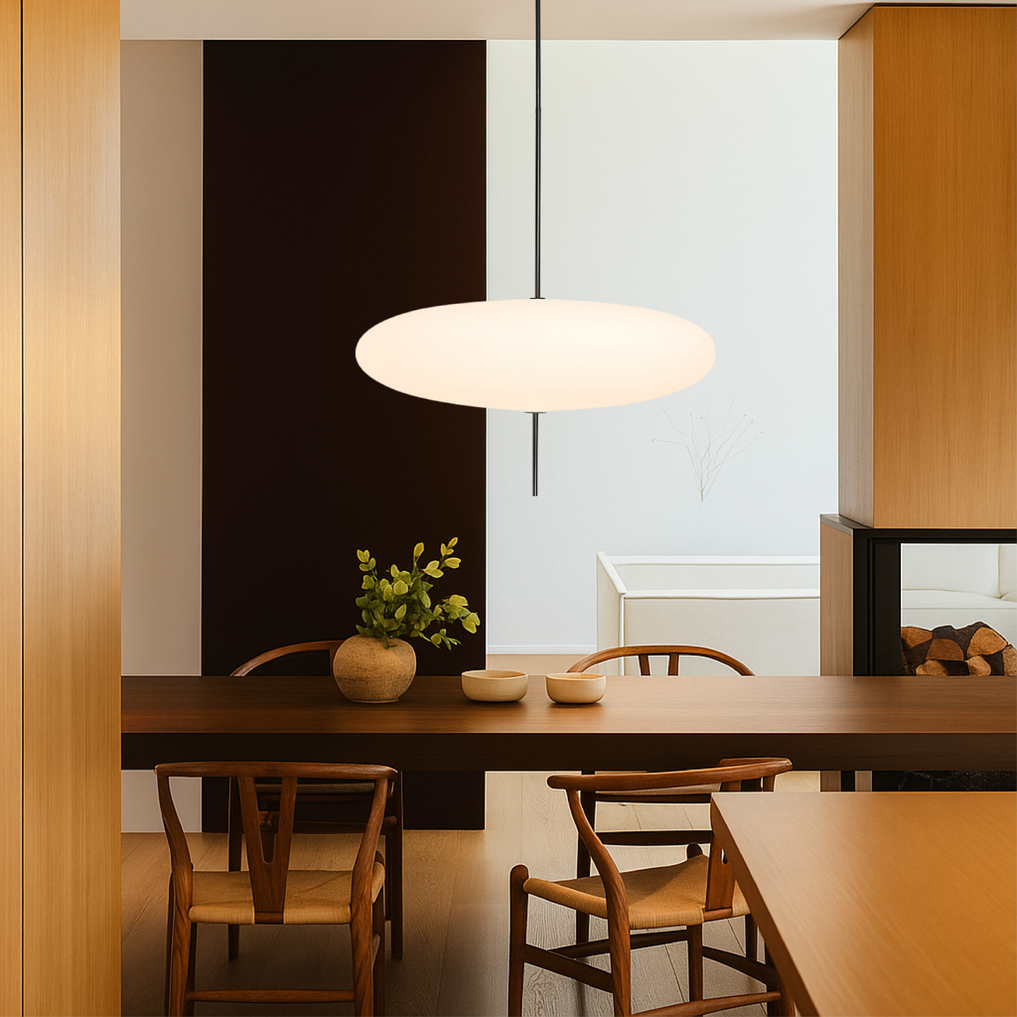 Deense Bauhaus hanglamp metaal acryl zwart eetkamer keuken 50cm minimalistische verlichting Scandinavisch design rond