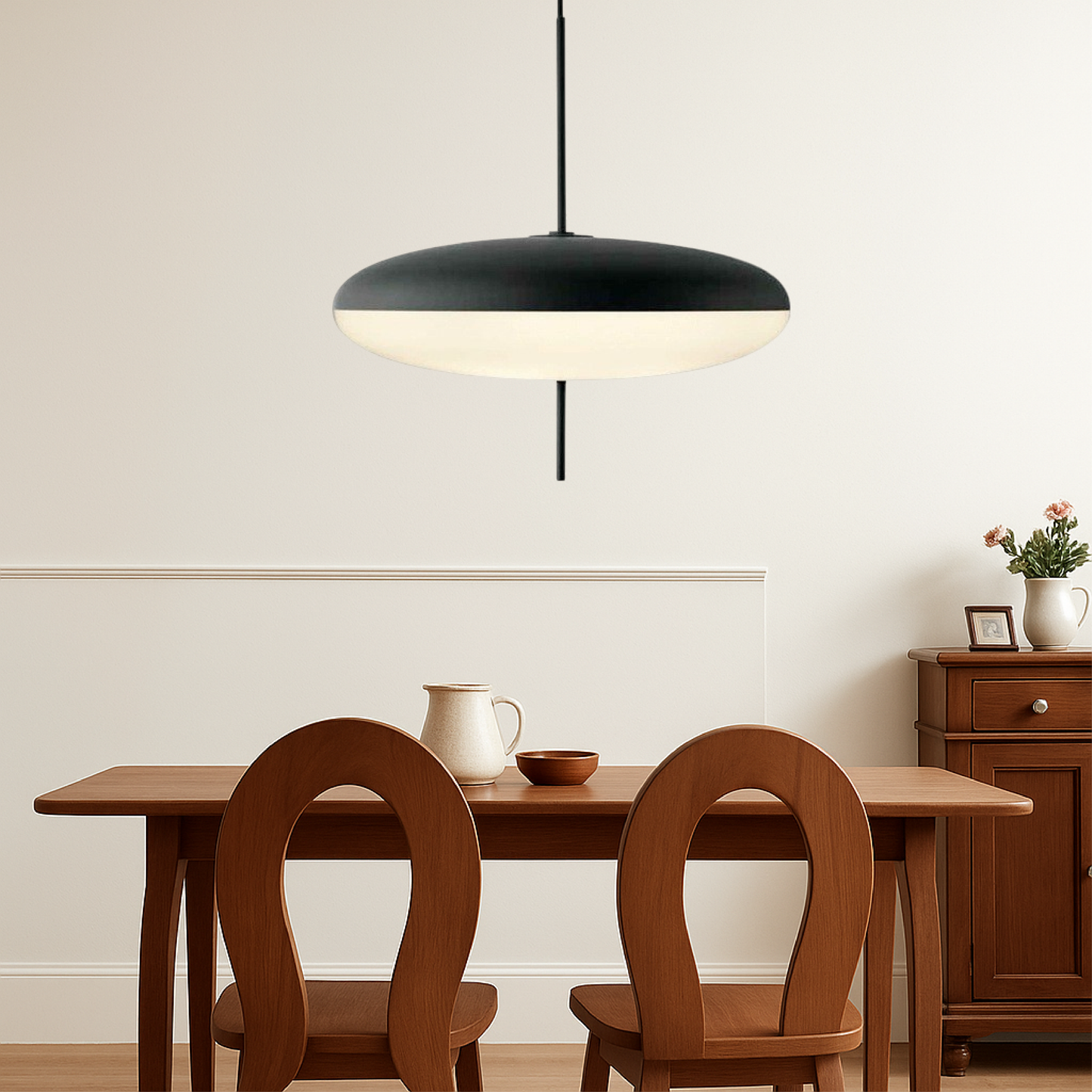 Deense Bauhaus hanglamp metaal acryl zwart eetkamer keuken 50cm minimalistische verlichting Scandinavisch design rond
