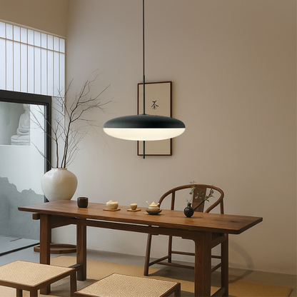 Deense Bauhaus hanglamp metaal acryl zwart eetkamer keuken 50cm minimalistische verlichting Scandinavisch design rond