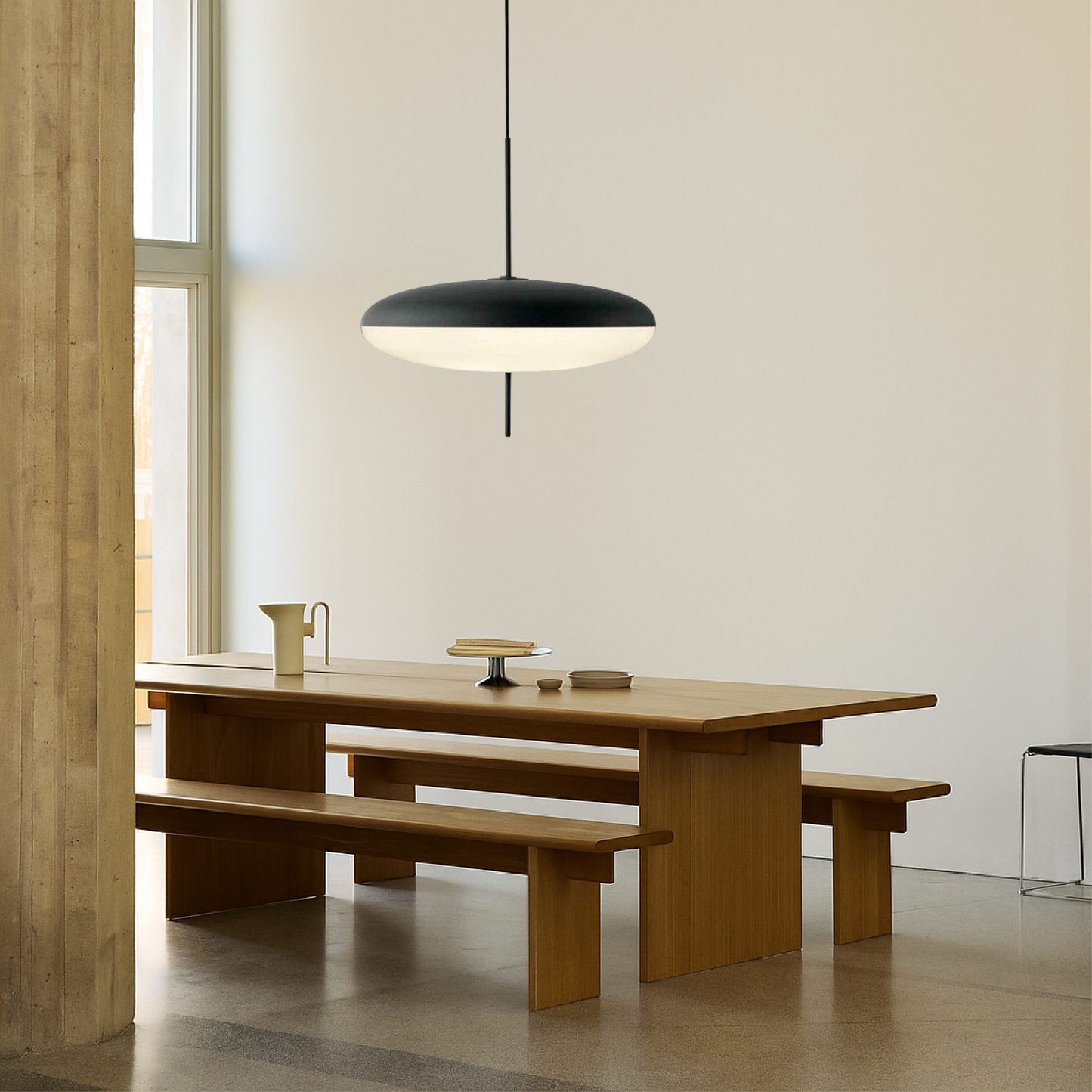 Deense Bauhaus hanglamp metaal acryl zwart eetkamer keuken 50cm minimalistische verlichting Scandinavisch design rond