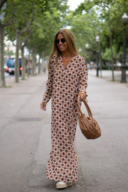 Bruine Vrouwenjurk met Amber Print Modieus Jurkje