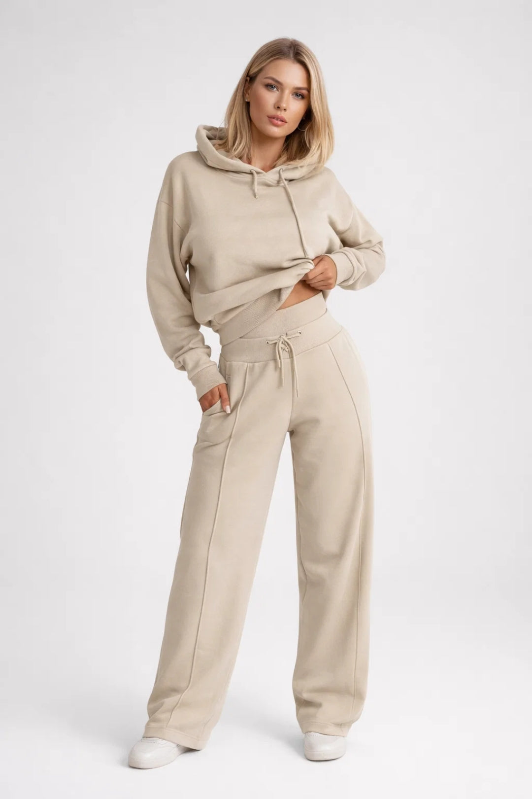 Dames Sportset - Cropped Hoodie met Joggingbroek Wide Leg