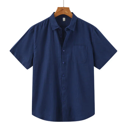 John | Linnen overhemd (korte mouw) in de kleur Blauw voor in stijl ideaal voor de zomer.