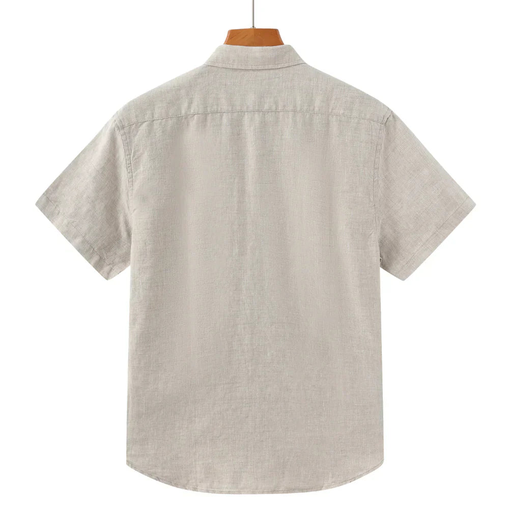 John | Linnen overhemd (korte mouw) in de kleur Beige voor in stijl ideaal voor de zomer.
