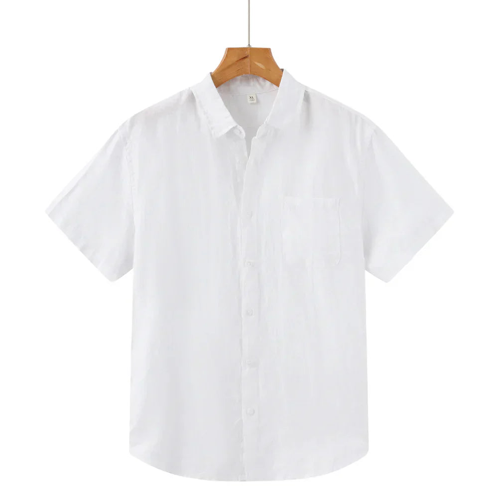 John | Linnen overhemd (korte mouw) in de kleur Wit voor in stijl ideaal voor de zomer.
