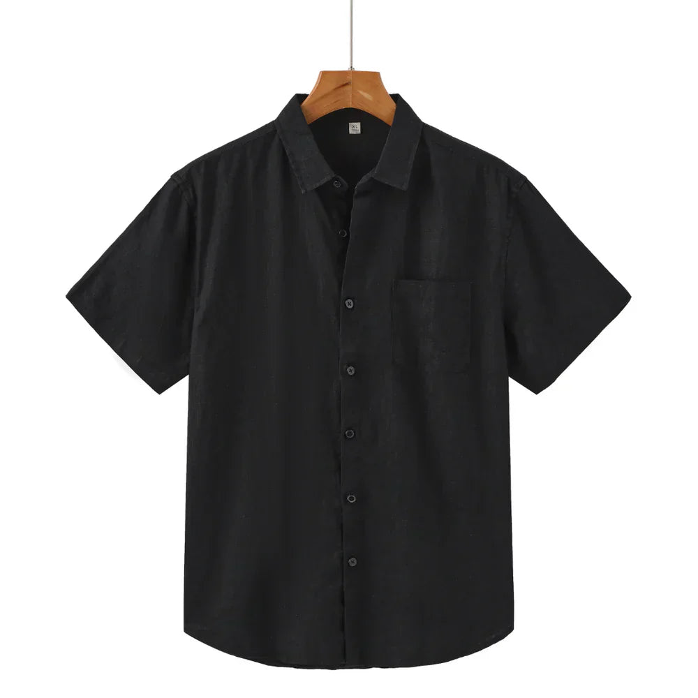 John | Linnen overhemd (korte mouw) in de kleur Zwart voor in stijl ideaal voor de zomer.