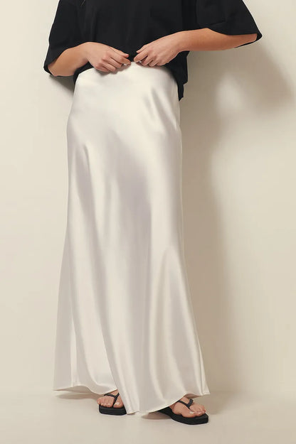 Midi Rok Satijn Hoge Taille Elegante Damesrok Glanzend