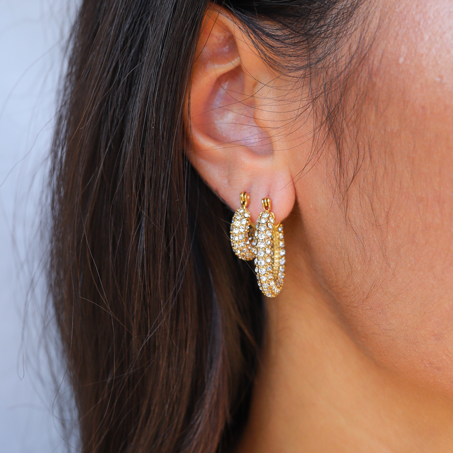 Oorbellen Hoops Elegante Zirconia Steentjes Glanzend Zilver