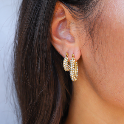 Oorbellen Hoops Elegante Zirconia Steentjes Glanzend Zilver