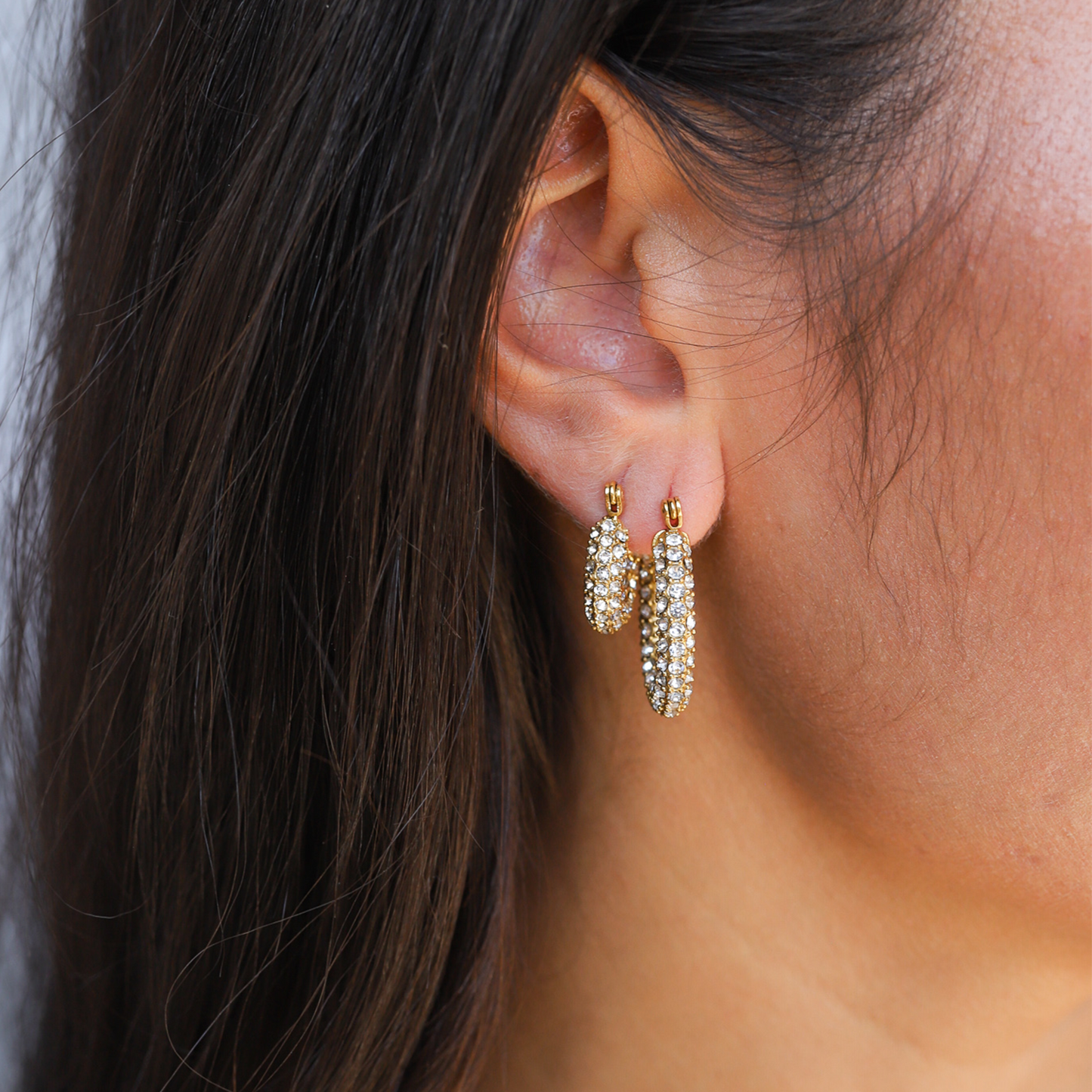Oorbellen Hoops Elegante Zirconia Steentjes Glanzend Zilver