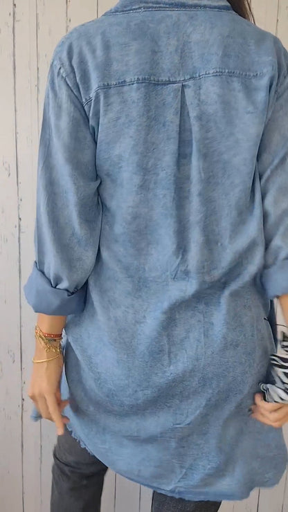 Blauwe Denim Jasje Comfortabele Fit Elssia