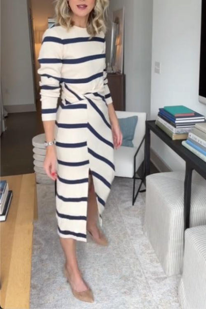 Midi Jurk voor Vrouw Gestreept Zomerjurk Elegante Look