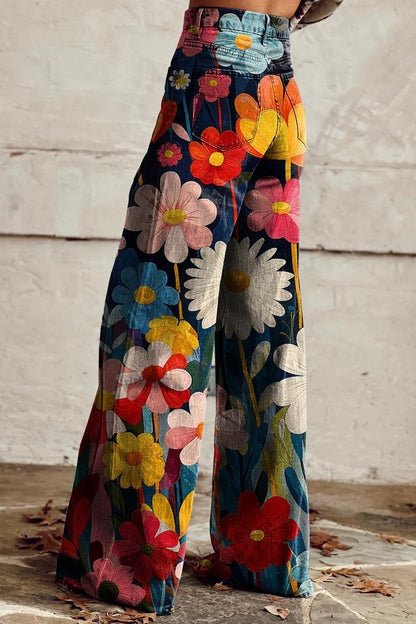 Jeans Broek Bloemenprint Comfortabel Speels