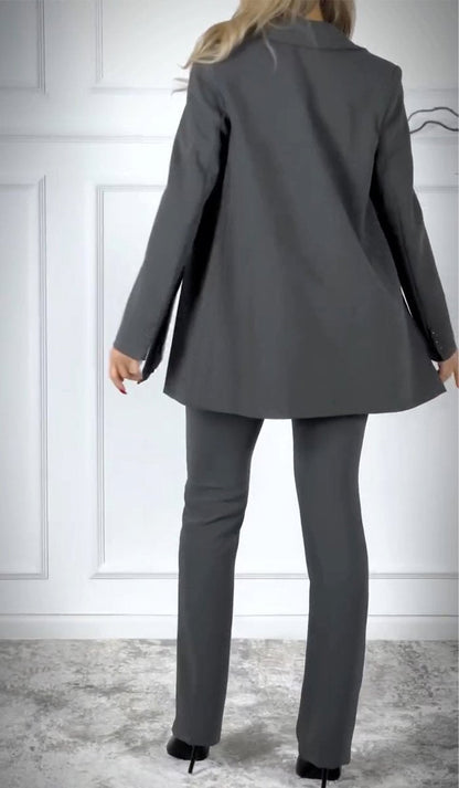 Mannen Blazer Broek Set Grijs Elegant Stijl