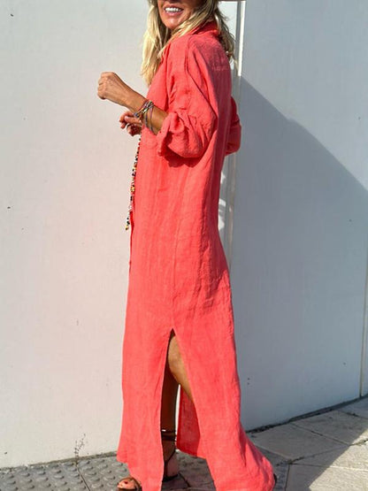 Dames Shirtjurk van Katoen en Linnen Zomerjurk Casual