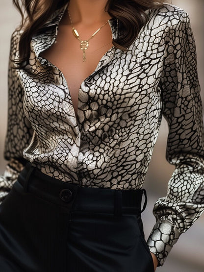 Vrouwelijke Blouse Satijn Slangenprint Klassiek Design